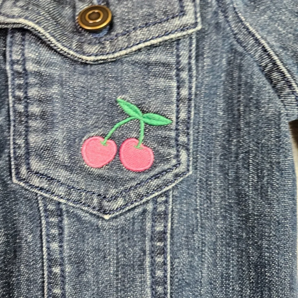 Hanna Andersson Girls Denim Jacket Size 5 110cm Cherry Cupcake Patch